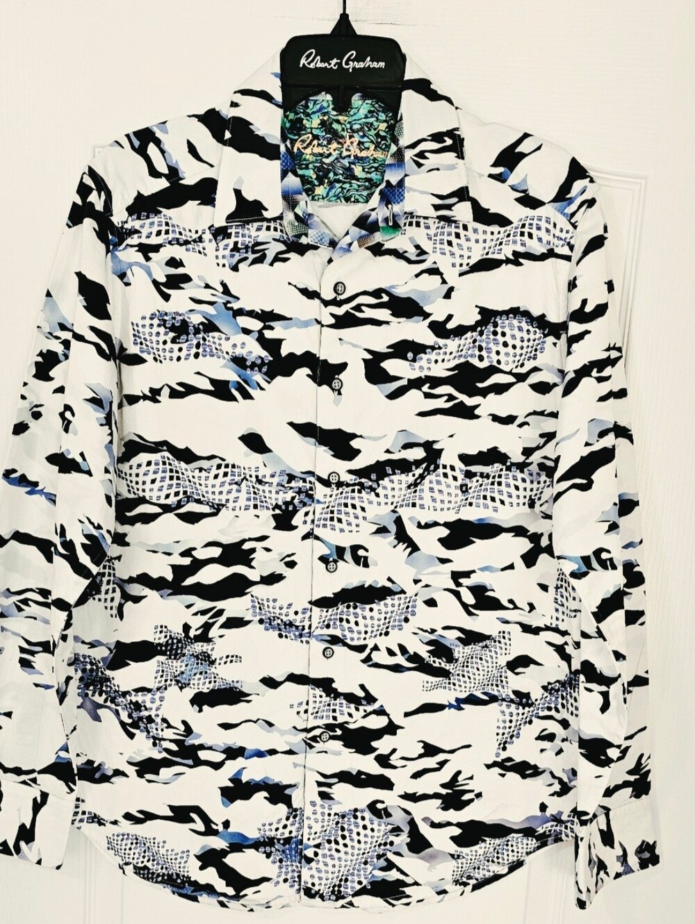 Robert Graham Black, White & Blue Abstract Print Shirt Size M(Size Tag Missing)